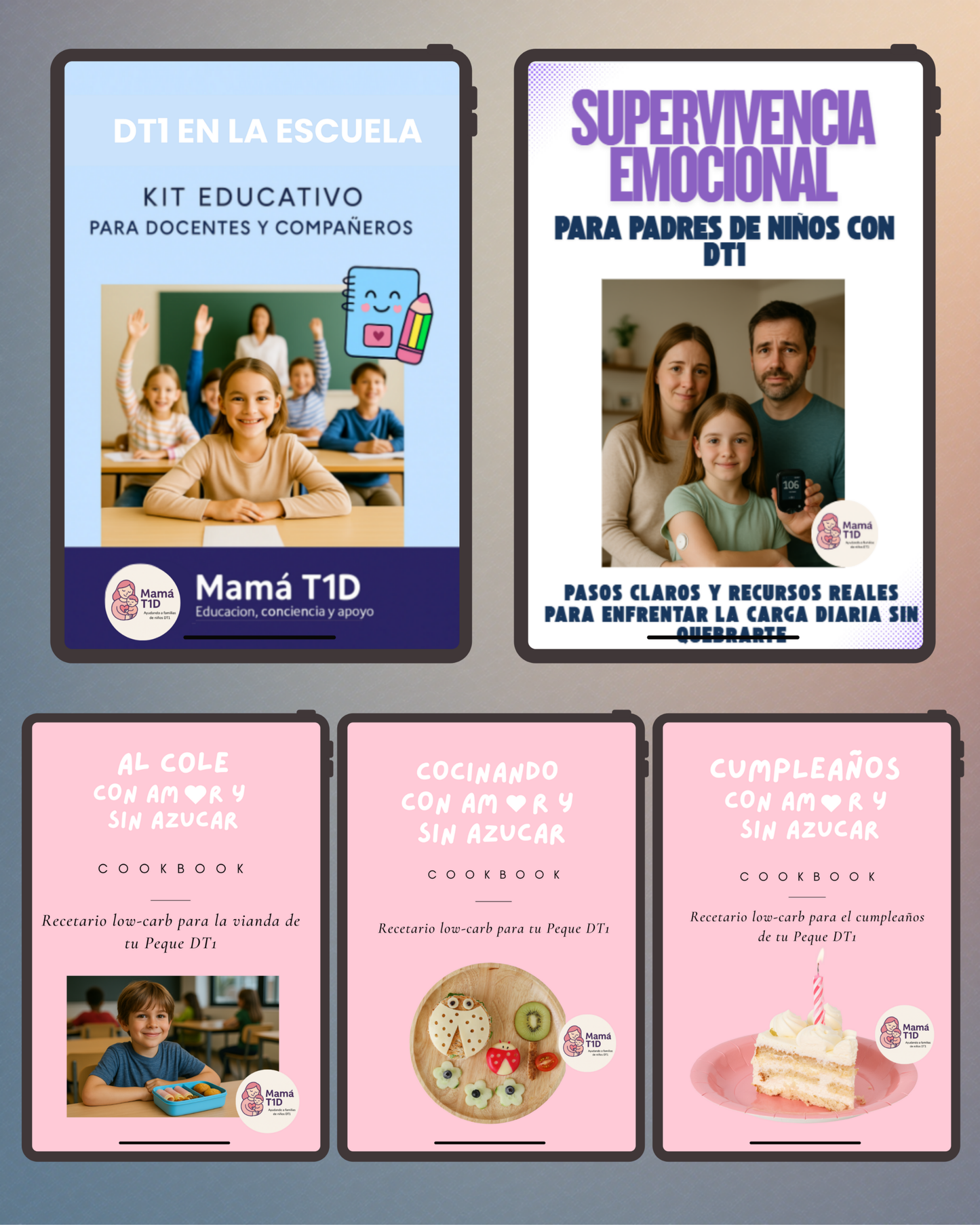 21. Pack Total DT1: 3 Recetarios + Kit Escuela + Manual Supervivencia Emocional